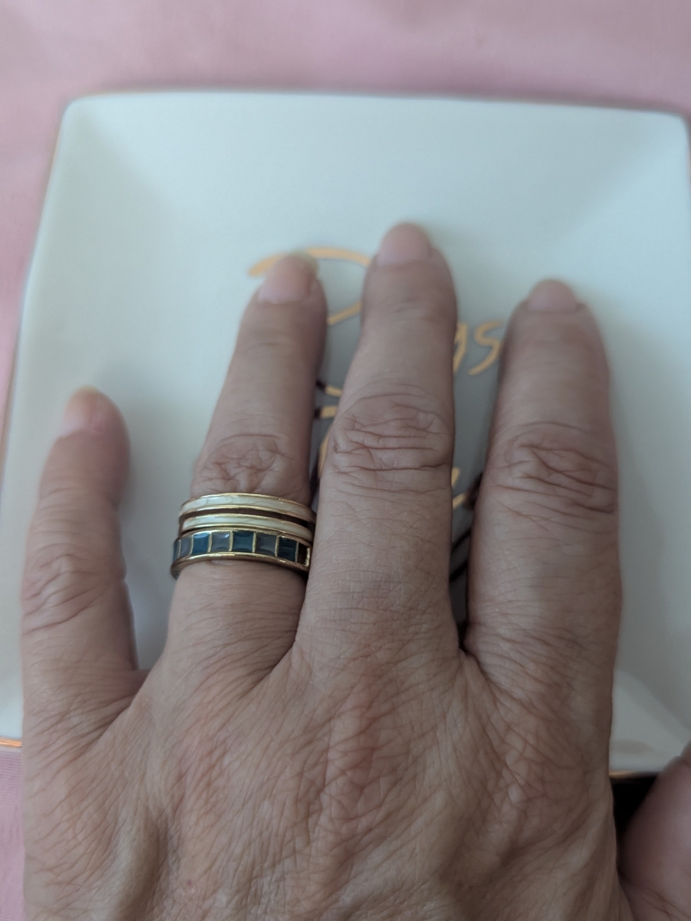 Gold-Tone Blue Inlay Women's Stacking Ring Set